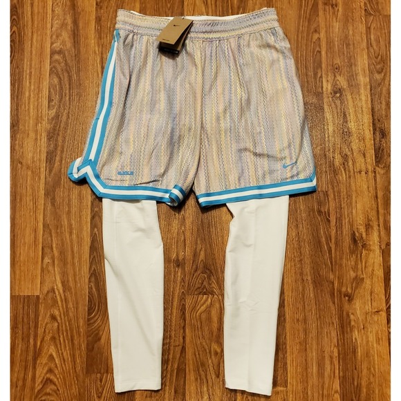 Nike LeBron Basketball Shorts Men Large White Blue Nike‎ Pro DNA 3n1 FZ1058-121 - Picture 2 of 10